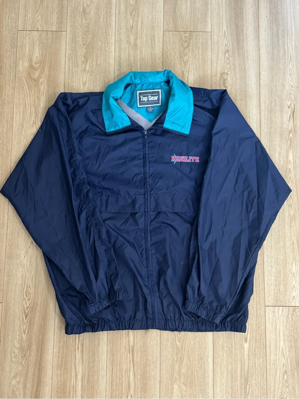 Vintage Top Gear Navy Windbreaker Jacket with Teal Collar